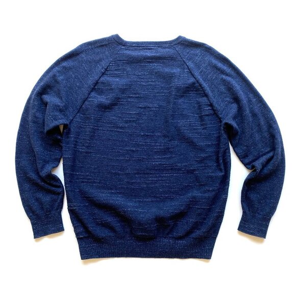 J.Crew Mens Cotton Navy Crewneck Sweater Size L Textured Raglan Sleeve Preppy - Picture 5 of 9